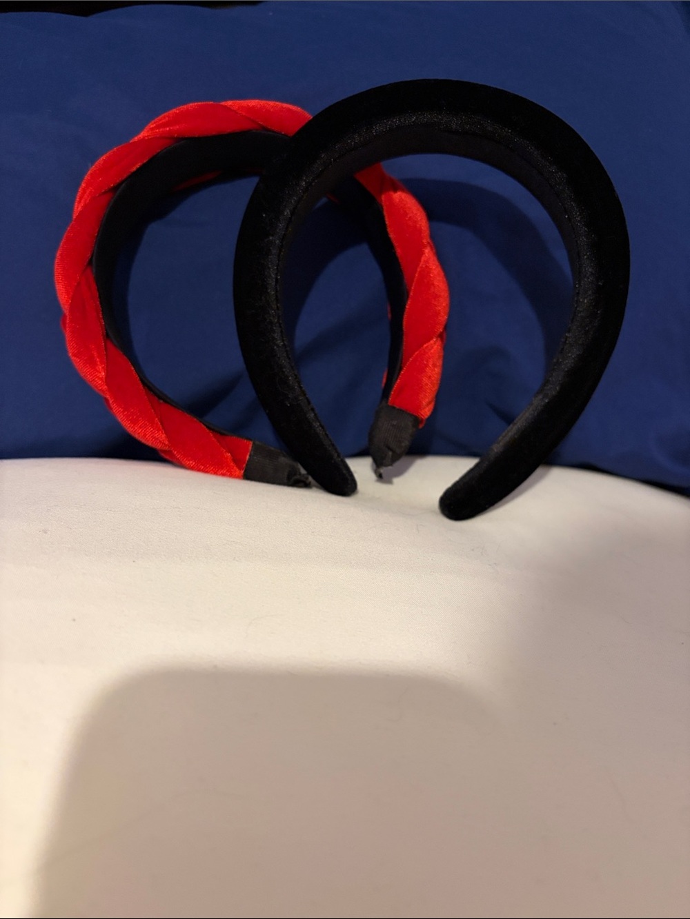 Velvet Padded Headband & Red Braided Satin Headband Set